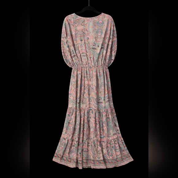 Boemo | Boho Paisley Maxi Dress | Pink Teal | Size M - Picture 4 of 4